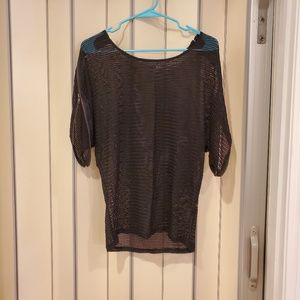 Stretch Mesh Cover-Up Top w/Zipper Sleeve Accents